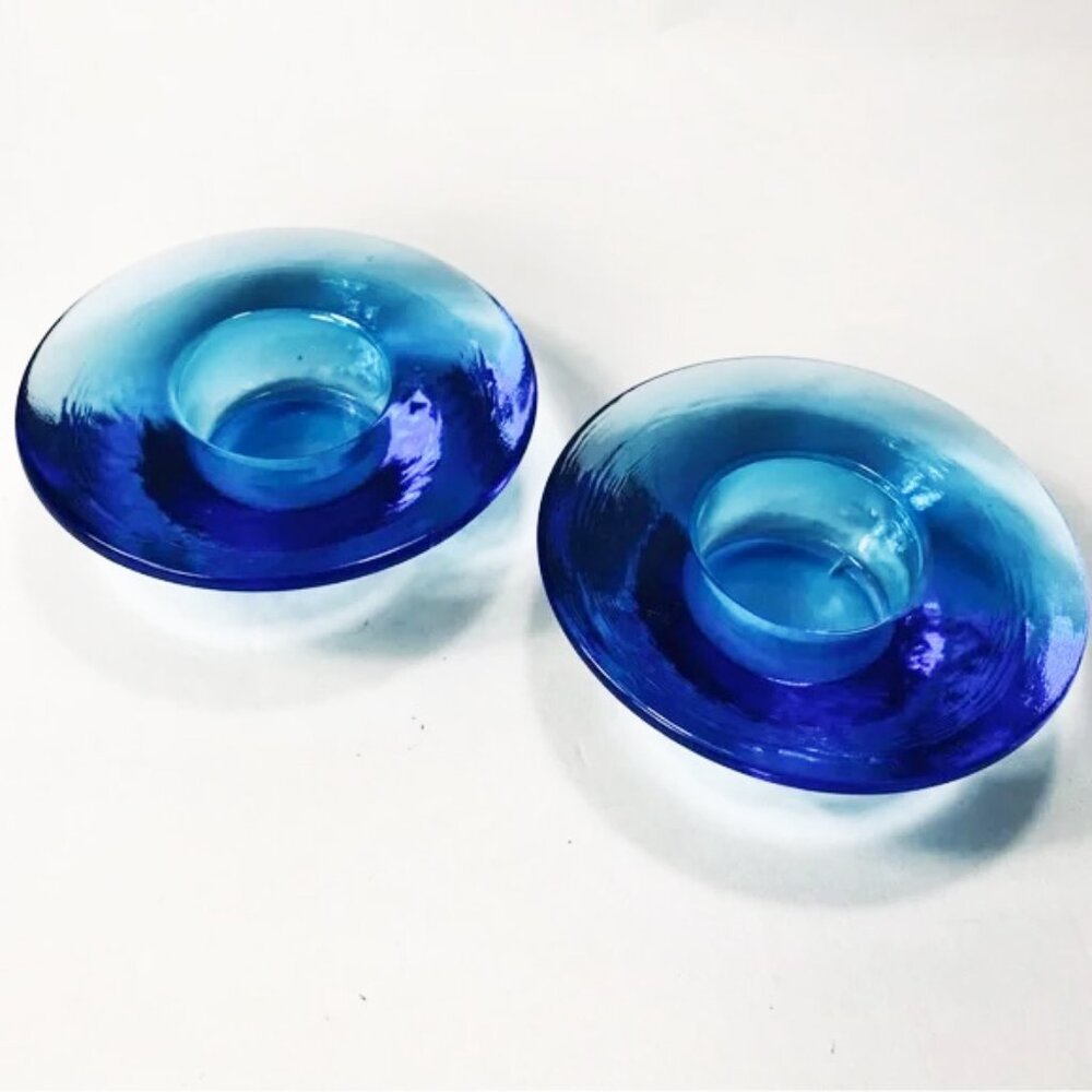 🎉LAST CALL🎉 2 Blue Round Glass Tea Light Holders